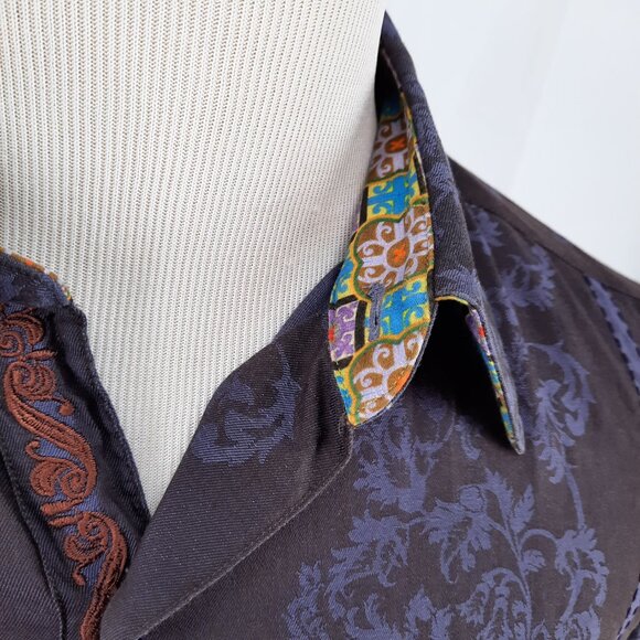 Robert Graham Floral Shirt Men's Size Large Flip Cuffs Embroidered Long Sleeve - Picture 3 of 7